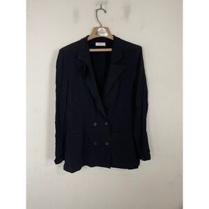 FLYNN SKYE Womens Blazer Small Black Double Breasted Jacket Made in USA